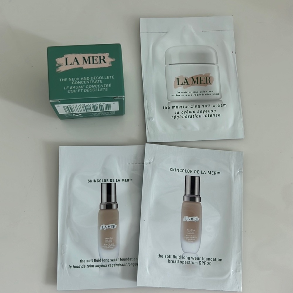 La mer neck and décolleté concentrate 0.17 oz + soft cream sample x2 foundation